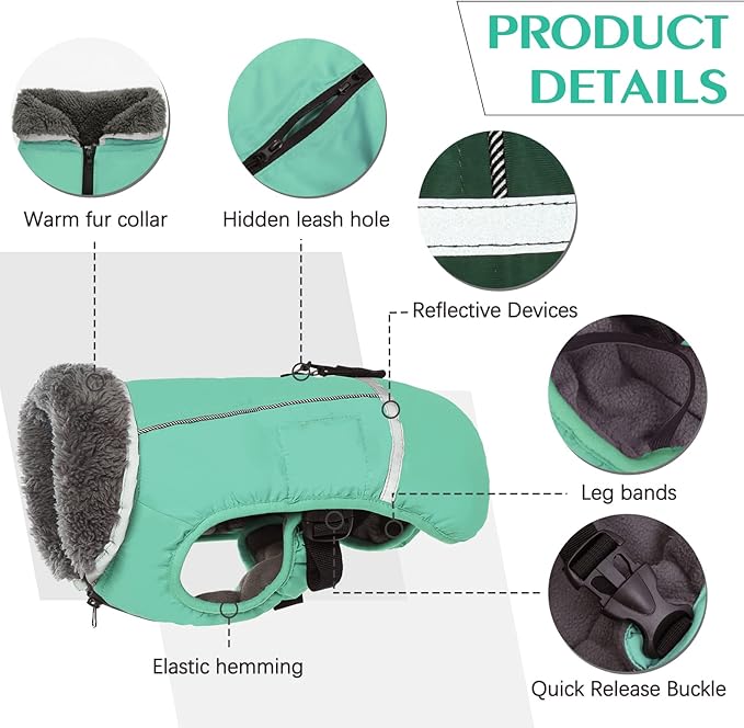 QBLEEV Warm Dog Coat: Reflective, Waterproof Winter Coat Turtleneck, Thick Fleece Snowsuit Christmas Vest for Small to Large Dogs
