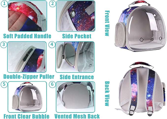 Guinea Pig Carrier Backpack, Bearded Dragon Backpack, Reptile Lizard Clear Space Capsule Bubble Astronaut Window Backpack Carrier for Bunny Hedgehog Rabbit Hamster (Galaxy Blue)