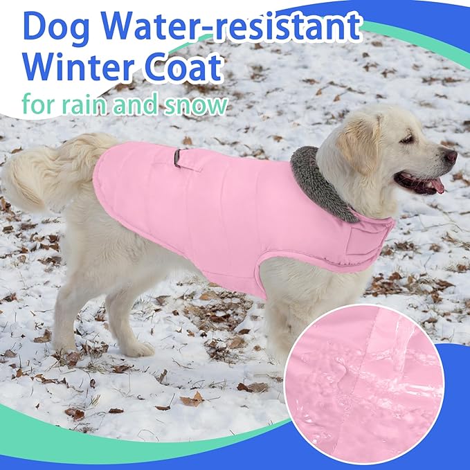 MIGOHI Warm Dog Coat - Winter Dog Jacket, Reflective Windproof Fleece Vest with Leash Hole and Furry Collar, LightPink,3XL