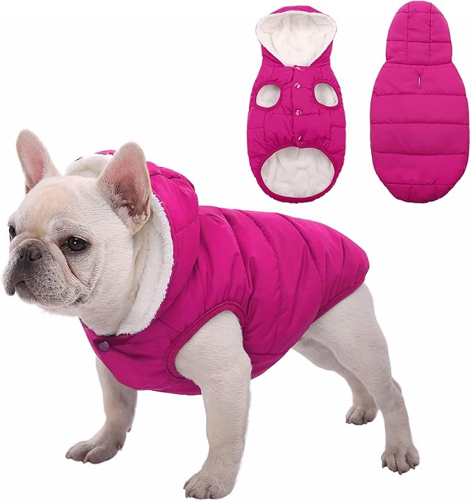 Fleece Hoodie for Dogs - Windproof Waterproof Coat, Winter Warm Jacket, Cold Weather Pet Apparel Clothes Vest for Small Medium Large Dogs (L, Pink)