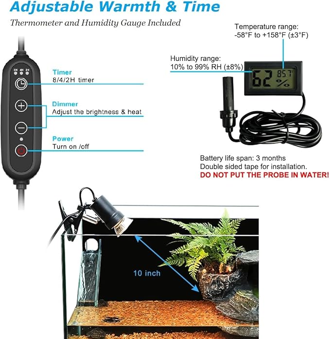 DOMICA Dimmable Reptile Heat Lamp with Timer + 50W UVA UVB Light Bulb, Basking Spot Light Simulated Sunlight, Heating Lamp for Turtle, Lizard, Snake, Beared Dragon, Amphibians