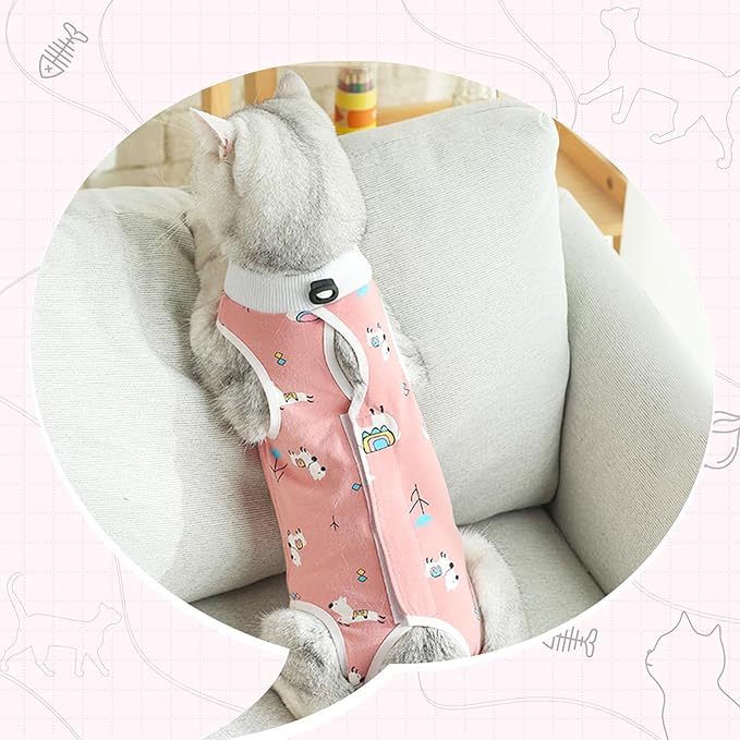 Coppthinktu 2 PCS Cat Recovery Suit Female Cat Onesie for Cats After Surgery Spay Abdominal Wounds, Kitten Recovery Suit Female Breathable E-Collar Alternative Kitten Onesie Anti Licking Large