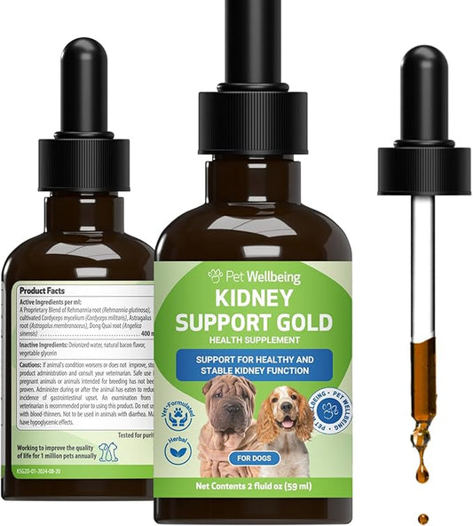 Pet Wellbeing Kidney Support Gold for Dogs - Supports Healthy Kidney Function, Fluid Balance, Energy Levels, Rehmannia, Dong Quai - Veterinarian-Formulated Herbal Supplement 2 oz (59 ml)