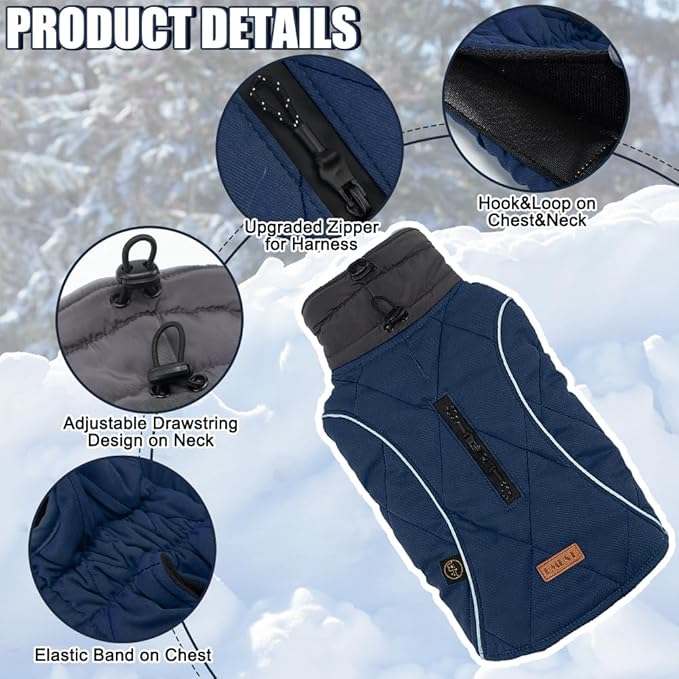 EMUST Pet Vests for Winter, Fleece Lined Dog Coat for Cold Weather Warm Dog Jackets for Small Medium Large Dogs, Pet Apparel for Cold Weather, Dark Blue, XXXL