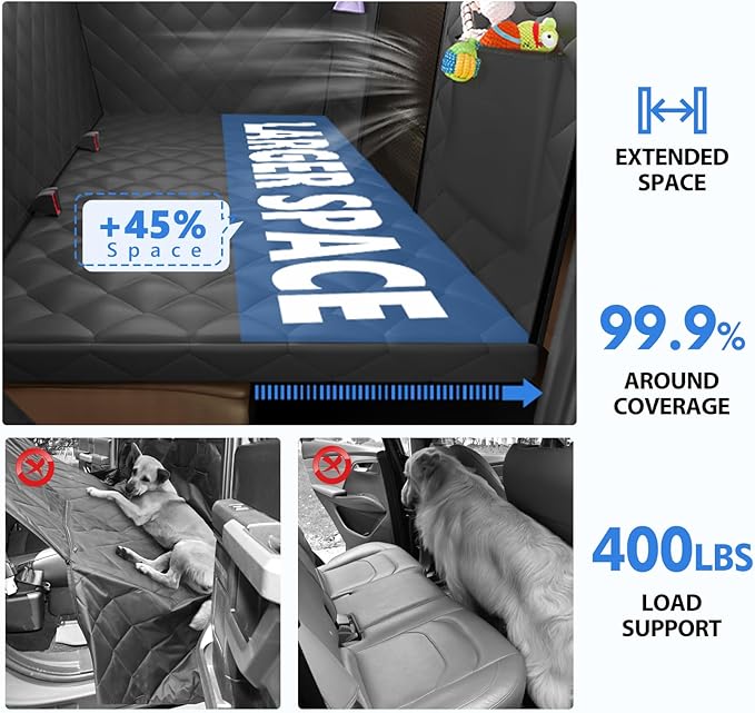 Back Seat Extender for Dogs-Upgraded Egg Crate Foam, Hard Bottom Dog Seat Cover for Truck Back Seat, Dog Hammock for Truck Crew Cab F150, RAM1500, Sierra, Silverado,Tundra, Titan（59‘x29’