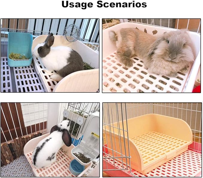 Amakunft 17"x13" Extra Large Rabbit Litter Box with 10PCS Bonus Pads, High Sided Plastic Guinea Pig Litter Box for Cage with Removable Grid, Indoor Bunny Jumbo Corner Litter Pan for Small Animal/Rat
