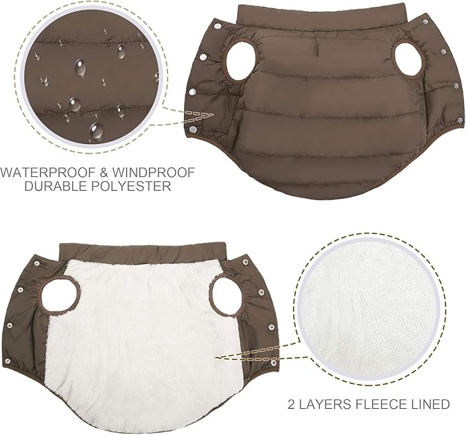 ASENKU Dog Winter Coat - Waterproof Windproof Dog Jacket, Warm Snowproof Doggie Puffer Vest for Cold Weather, Lightweight Snow Coats for Small Medium Large Dogs (3XL, Coffee)