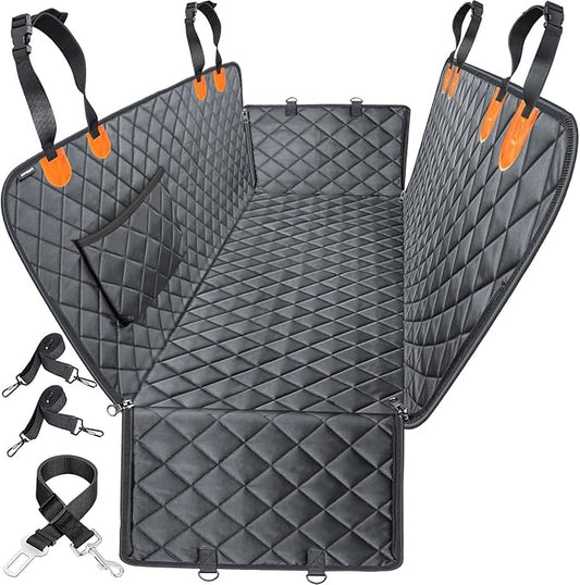 ASHLEY MADDEN Heavy Duty Dog Seat Cover for Trucks - Hard Bottom Back Seat Extender – 100% Waterproof, Nonslip Hammock with Mesh Window & Storage – Fits Cars, SUVs & Trucks