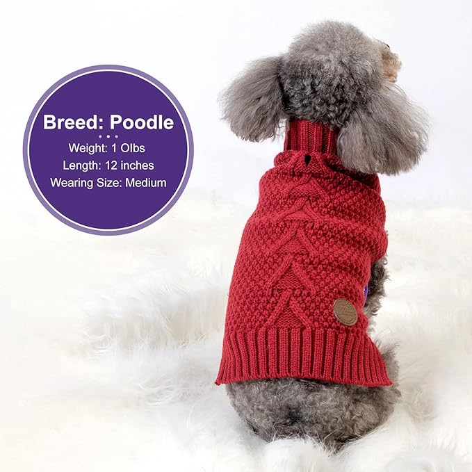 cyeollo Dog Sweater Turtleneck Soft Knitted Sweaters with Leash Hole Warm Cozy Dog Clothes for Large Dogs, Burgundy 2XL