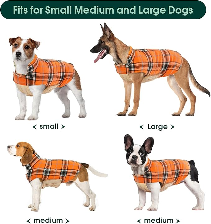 Kuoser Waterproof Dog Coat, Reversible Dog Jacket for Medium Dogs, Adjustable Durable Doggie Winter Coat Warm Puppy Cold Weather Apparel from Small to Large Breed, Orange M