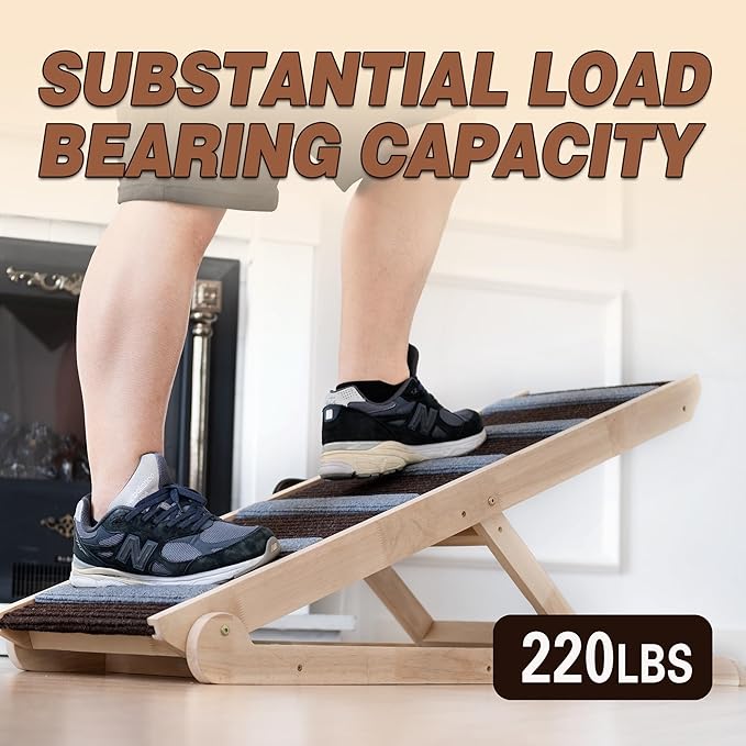 Dog Ramp for Bed, Adjustable & Folding with 6 Adjustable Height, Rugged, Anti-Slip, Dog Ramp for Couch, Folding Portable Wooden Pet Ramps, for Small & Large Dogs & Cats