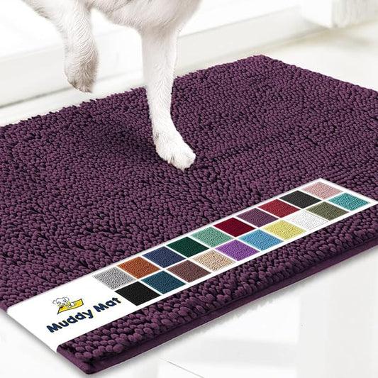 Muddy Mat® Original Dog Door Mat for Muddy Paws, Super Absorbent Microfiber, Non-Slip Washable Pet Rug, Quick Dry Chenille Entryway Carpet, Machine Washable Indoor Outdoor mat, Dark Purple 18"x28"