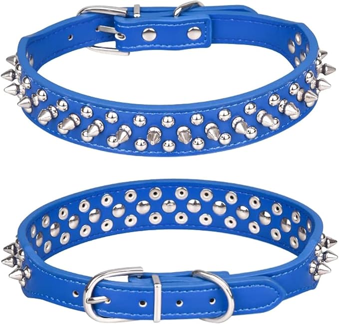 Spiked Dog Collar, Mushrooms Rivet Studded Adjustable Pu Leather Pet Collars for Cats Puppy Dogs (S, Dark Blue)