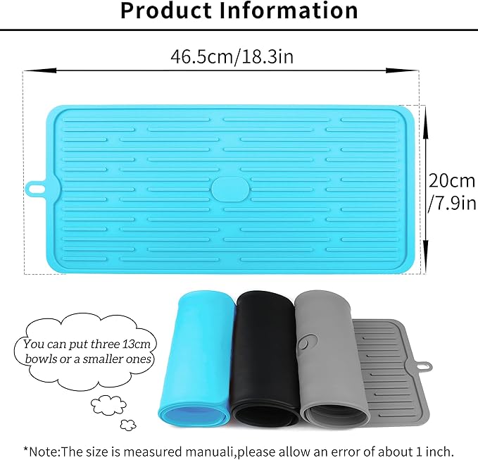 Ptlom Pet Placemat for Dog and Cat, Anti-Slip Waterproof Dogs Feeding Mat Prevent Food and Water Overflow, Bowl Mats Suitable for Medium and Small Pets, Blue, Silicone