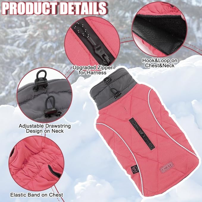 EMUST Dog Jackets for Winter, Cold Weather Coats for Dogs, Soft Winter Jackets for Medium Large Dogs, Pink, L