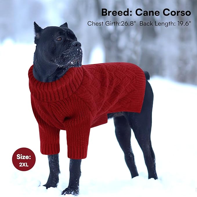 SUNFURA Dog Sweater, Medium Dog Sweaters Doggie Pullover for Fall Winter, Fleece Pet Christmas Sweaters for Holiday, Warm Turtleneck Knitwear for French Bulldog, Boston Terrier, Red M