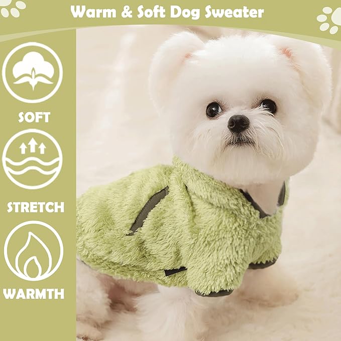 Small Dog Sweater Fleece Dog Hoodie Girl Boy Winter Warm Puppy Clothes for Chihuahua Teacup Yorkie Soft Stretchy Tiny Outfits Cat Sweater Pet Clothing, Green, S
