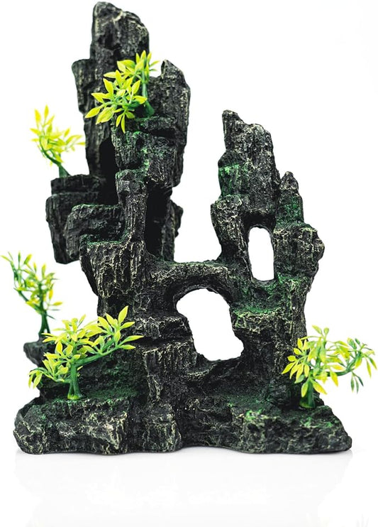 Aquarium Decor - Fish Tank Decorations with Mountain View Stone Ornament, Ideal for Betta, Snails, Turtle, Hiding, Climbing, Exploring, Landscaping, Aquascaping