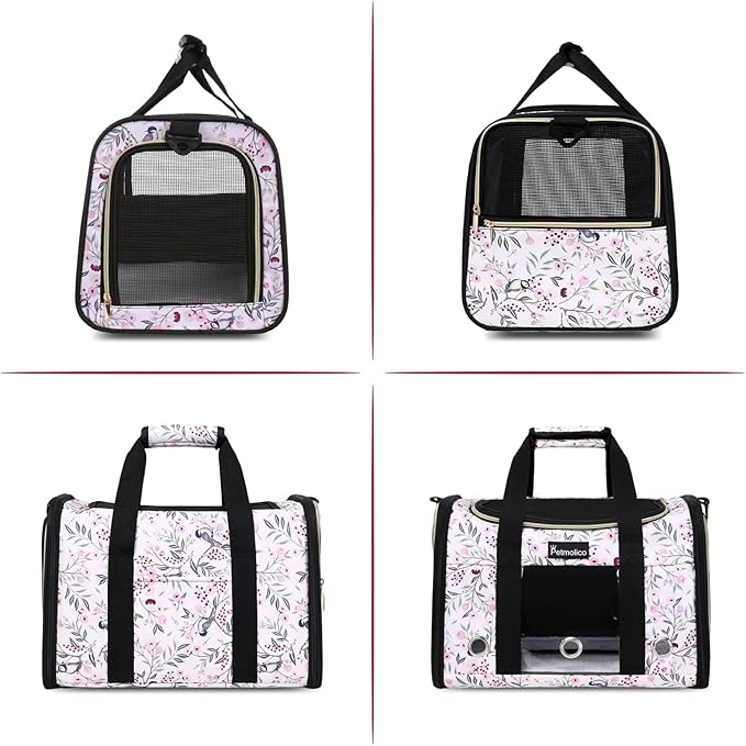 Petmolico Cat Carrier Soft-Sided Pet Bag for Small Medium Cats Puppies 16LBs - Airline Approved Pet Travel Carrier 3 Open Doors (Medium,Mixed Pink)