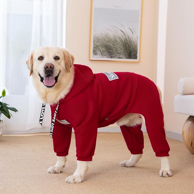 Dog Hoodies Winter Coat for Large Medium Dogs, Pullover 10 Legs Warm Coat Hooded Sweatshirt, Fleece Hoodie for Cold Weather (Red, 4X-Large)
