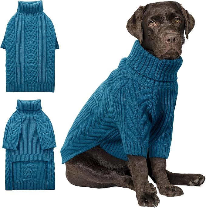 ASENKU XXL Dog Sweater for Extra Large Dogs, Pet Sweatshirt Apparel Turtleneck Pullover Winter Outfits for Pitbull, Labrador Retriever(Teal Blue, 2XL)