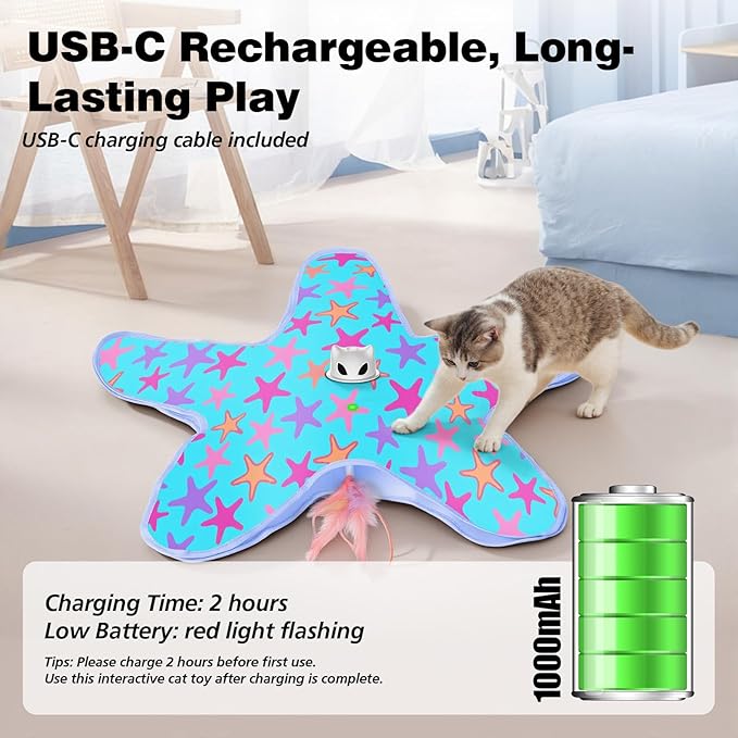 Interactive Cat Toys for Indoor Cats, Rechargeable Hide and Seek Cat Toy with Moving Concealed Feathers, Touch Activated Kitten Toys Cat Exercise Toys, Blue Purple Cover