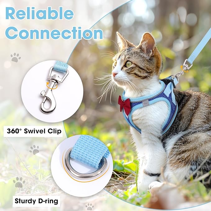 Cat Vest Harness and Leash Set for Walking, Escape Proof, Adjustable Kitten Harness, Breathable Mesh with Reflective Strips, Detective Conan-Inspired Design, Blue, Medium