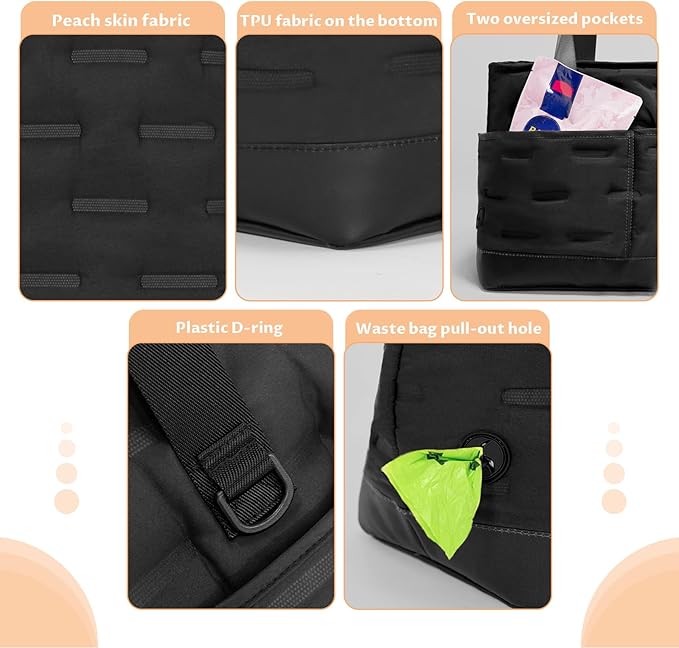 Petsfit Small Dog Purse Carrier, Portable Pet Carrier Tote Cat Carrier with Adjustable Safety Leashs, Pocket, Poop Dispenser, Waterproof TPU Bottom, Black