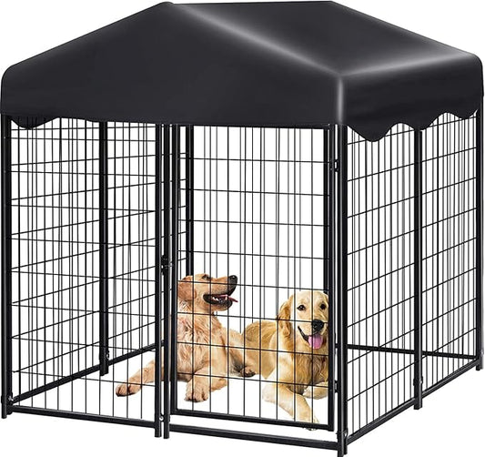 Dog Kennel Outdoor with Roof, 4.5' x 4' x 4' Welded Wire Pet Dog Pen Dog Cage for Outside, Dog Run Enclosures for Dogs Outdoor Animal Hutch with UV-Resistant Waterproof Cover