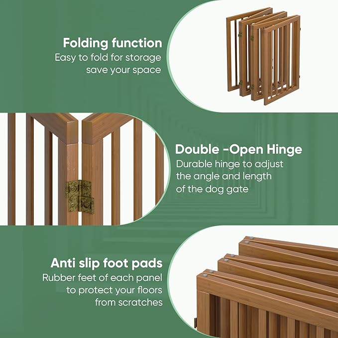 Dog Gates for Doorways, Tall Dog Gate Indoor, Foldable Pet Gates for Doorways Bedroom, Freestanding Puppy Gate with Metal Support Feet, Room Divider,6 Panels (Walnut)
