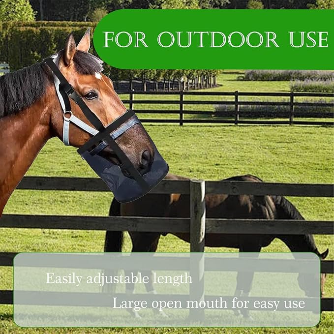 2pcs Horse Feed Bag Mesh Grain Feeder Bags Durable Hay Bag with Adjustable Strap, Large Horse Feeding Bag Comfort Neck Pad and Nose Pad (Black&Grey)