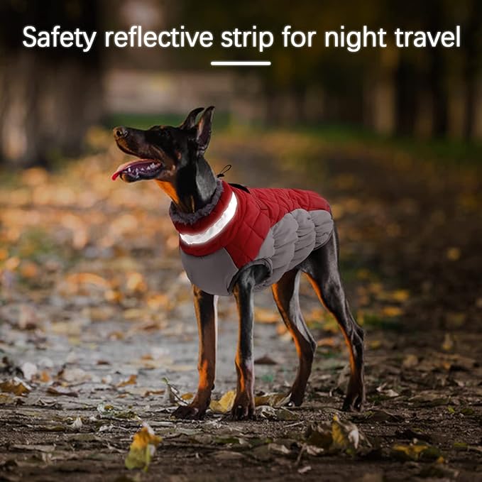 Winter Dog Coat,Large Dog Jacket,Waterproof Pet Jacket with Back Zipper,Pet Coat with Harness Built in,Warm Dogs Coat with Fleece Lined, Snow Jacket Clothes French Bulldog Shiba Inu,Red,L