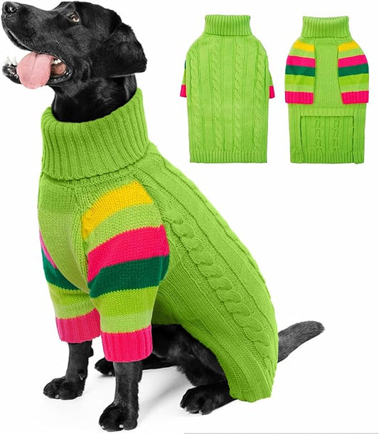XXL Dog Sweaters Stretchy, Turtleneck Knit Sweater for Extra Large Dogs, Sweaters for Large Size Dogs, Warm Christmas Big Dog Sweater Golden Retriever, Labrador, Rottweiler (Green XXL)