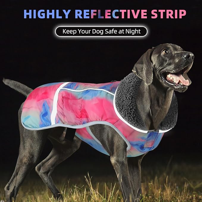 Doglay Dog Coat, Waterproof Dog Jacket Pet Winter Coat for Cold Weather with Thicken Furry Collar, Reflective Puppy Winter Jacket Warm Fleece Lining for Small Medium Large Pets