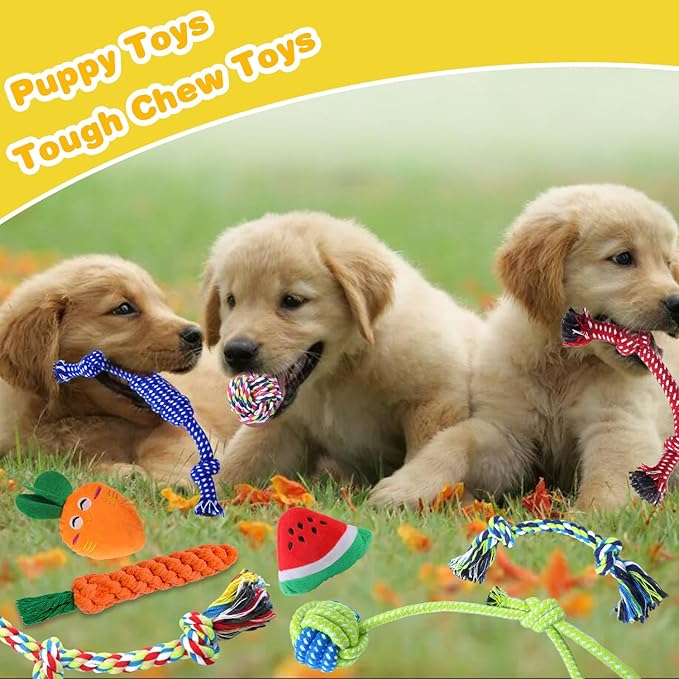 Puppy Chew Toys for Teething, Dog Toys 18 Pack Puppy Essentials Chew Toy Bundle with Squeaky Toys and Interactive Rope Toys for Small Dogs, Stuffed Plush Toys for Puppies to Keep Them Busy