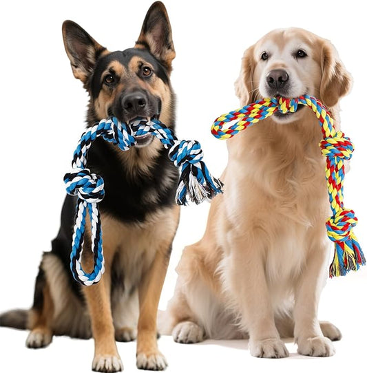 YALAVA 2 Pack 20 Inch Dog Rope Toy for Aggressive Chewers, Heavy Duty Chew Toys for Teeth Cleaning, Cotton Rope Dog Tug Toy for Medium to Large Breed