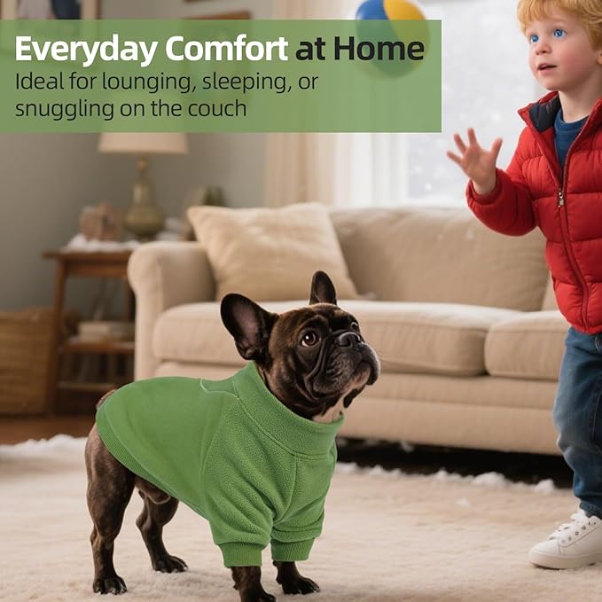 QBLEEV Dog Hoodie for Small Medium Large Dogs, Soft Fleece Pullover Dog Sweatshirt with Zipper, Winter Warm Hooded Sweatshirt Clothes for Daily Wear, Pet Cold Weather Clothing, Green, M
