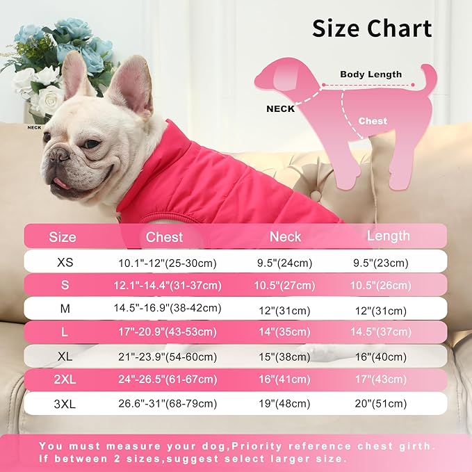 2 Layers Fleece Lined Warm Dog Jacket for Winter Cold Weather,Soft Windproof Large Dog Coat,Pink XXXL