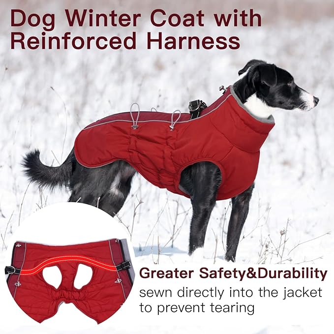Small Dog Coat Dog Winter Jacket Warm Zip Up Snowsuit Dog Harness Vest Reflective Water-Resistant Dog Coat Dog Snow Jacket for Small Dogs Yorkie, Toy Poodle, Red