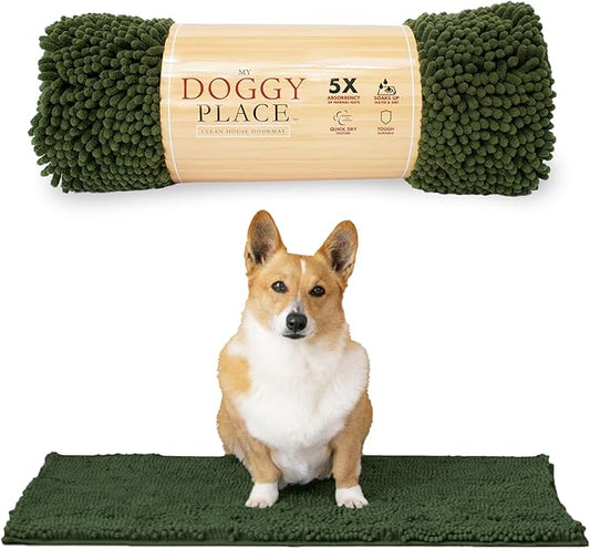 My Doggy Place Medium Chive Microfiber Dog Mat, 31" x 20", Rubber Backed, Absorbent, Quick Drying, Machine Washable