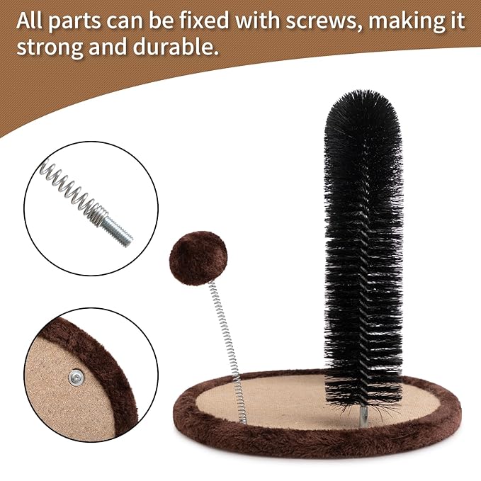 Hollypet Cat Hair Brush Toy with Sturdy Scratcher Pad, Arch Groomer Massager, Self Grooming Massaging for Indoor Kitten and Small Dog, Gray