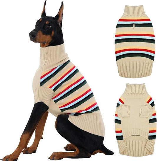 Kuoser Large Dog Sweater, Christmas Dog Sweaters for Large Dogs, Turtleneck Warm Doggie Knitwear for Boy Girl, Cold Weather Pet Kintwear Clothes for Golden Retriever, Labrador, Apricot XXL