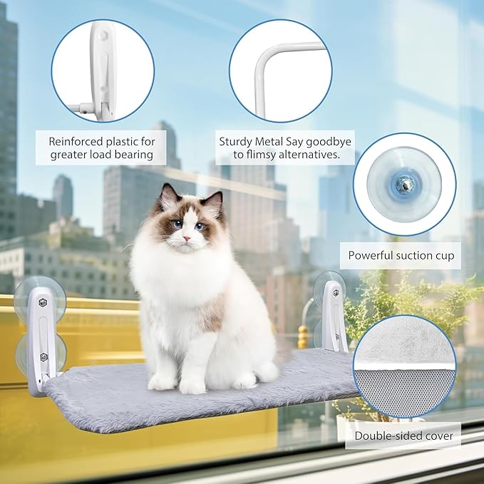 L&W BROS. 3Pc Heavy Duty Cat Window Perch, 50lb Load Foldable Hammock with Strong Suction Cups, Window Bed for Large & Multiple Cats (L 3Pc)