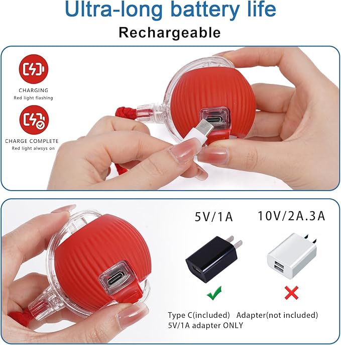 Interactive cat Toys for Indoor Cats, Speedy Tail 3.0 Cat Toy, Motion Activate cat Toy Ball，Automatic Toys for Bored Indoor Cats, Speedy Tail 2.0 Cat Toy, Rechargeabl (Red)