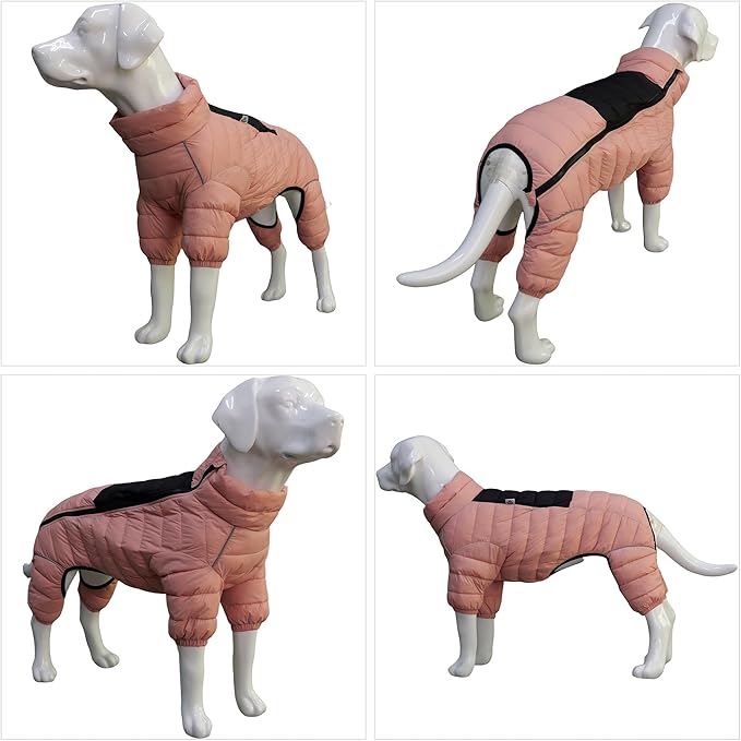 Warm Dog Coat, 4 Legs Covered Waterproof Windproof Reflective Vest, Zippered Adjustable Outdoor Snow Jacket for Small Medium Large Dogs, Lotus Pink XL