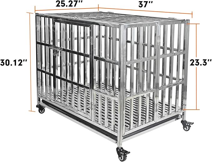 37" Stainless Steel Dog Crate Pet Kennel Foldable Dog Kennels Dog Cage Pet Playpen with Lockable Wheel, Tray for Small and Medium Dogs