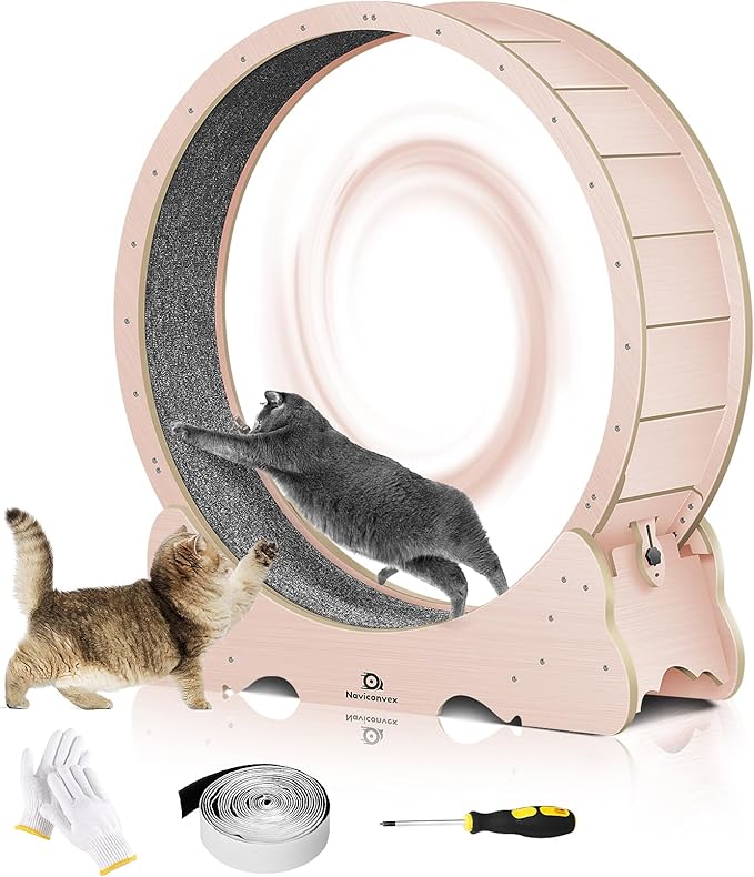 Cat Wheel, 48" XL Large Cats Exercise Running Wheel, Cat Treadmill for Indoor Cats, Pink
