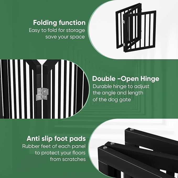 Dog Gate, Freestanding Dog Gates for Doorways, Foldable Dog Gate Indoor, Pet Gates for Doorways Bedroom, Puppy Gate with Metal Support Feet, Room Divider 3 Panels (Black)