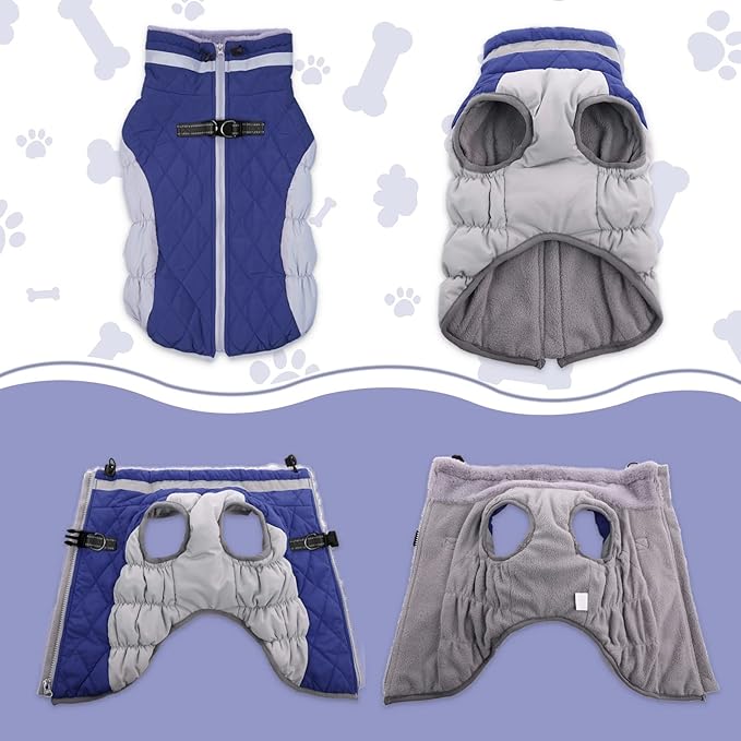 Lelepet Dog Coat Warm Dog Winter Coat Waterproof Dogs Jacket with Harness Built in Reflective Pet Fleece Vest Zip-Up Cold Weather Coats for Small Dogs Turtleneck & Windproof Coats Chihuahua Blue XS