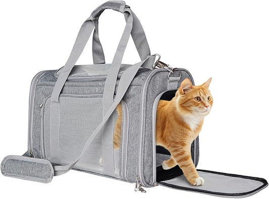 L&W BROS. Airline Approved Cat Carrier - Soft Sided Pet Travel Bag for Cats and Small Dogs Under 16 lbs TSA Approved Pet Carrier in Cabin (Gray)